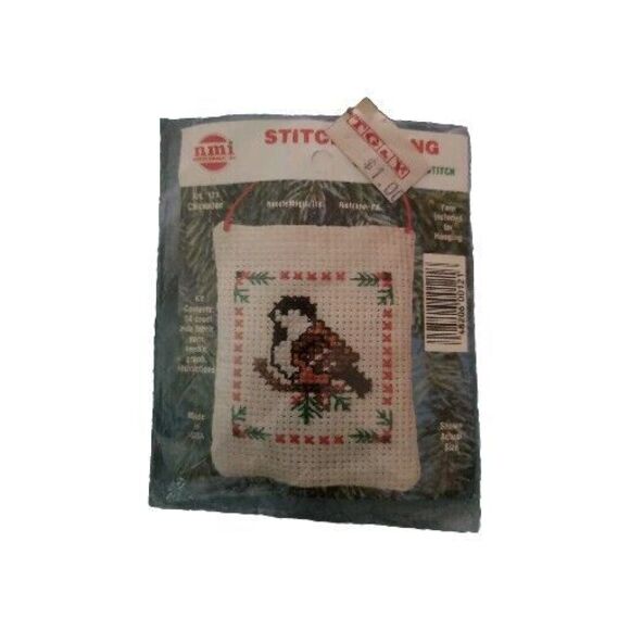 NEW 1980s NMI Chickadee 121 Counted Cross Stitch Christmas Ornament Kit 12358 - Picture 1 of 2